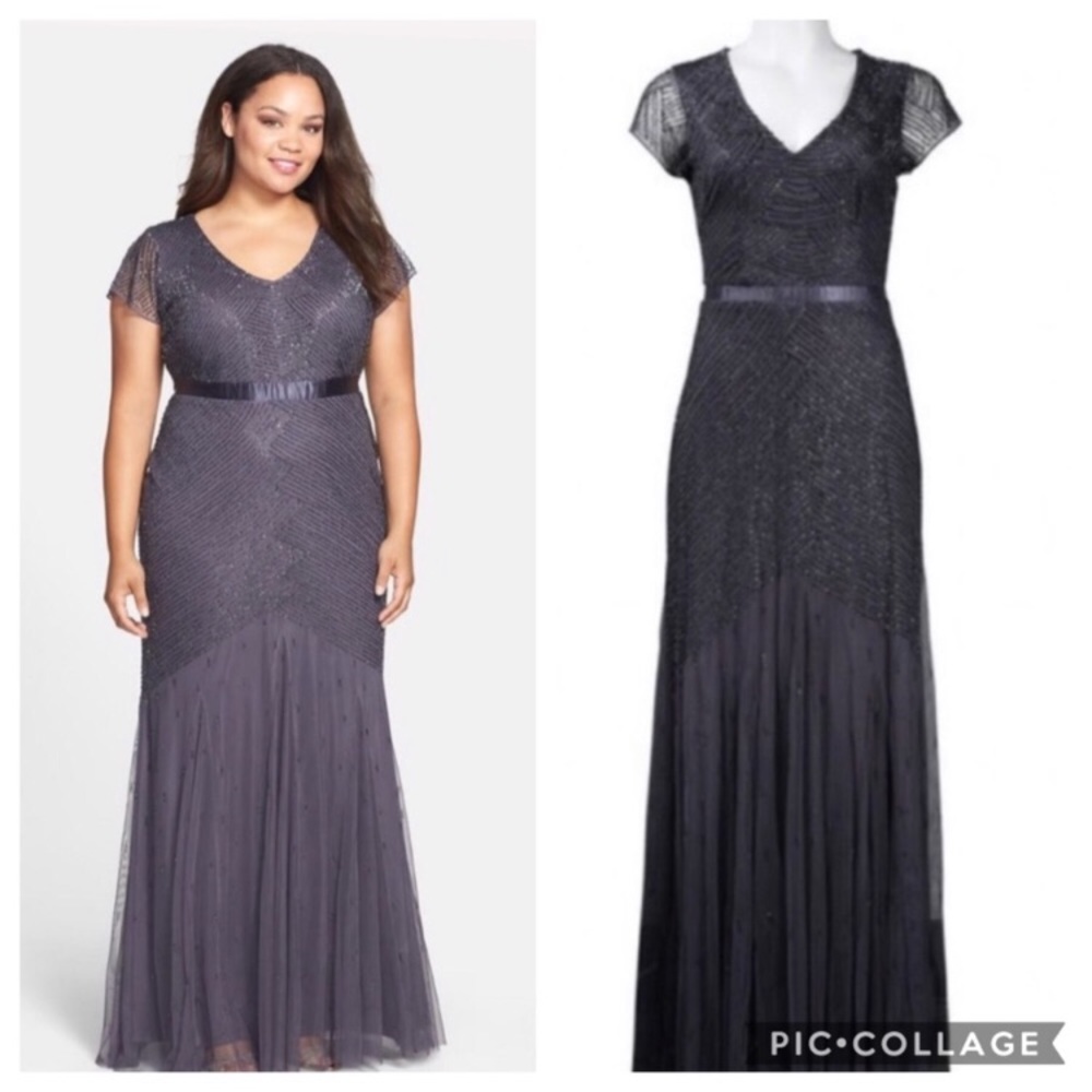 Adrianna Papell charcoal beaded cap sleeve dress - Picture 4 of 8